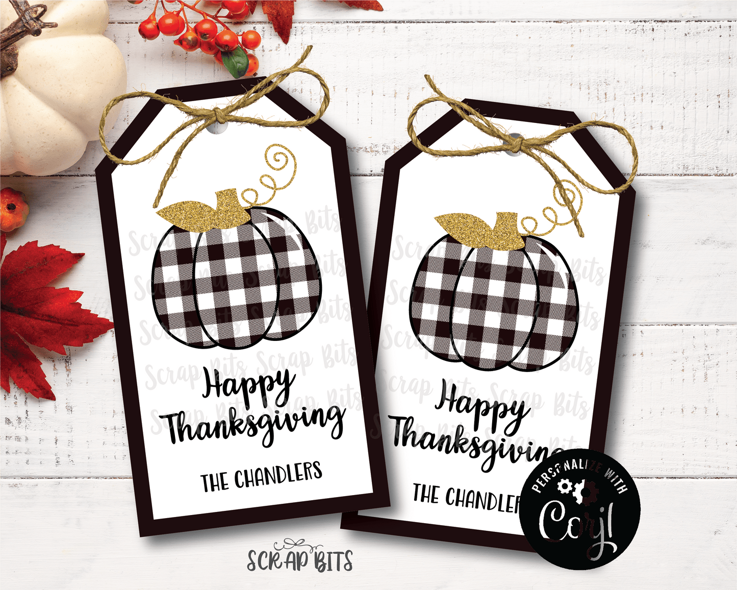Buffalo Plaid Pumpkin Tags, Printable Thanksgiving Tags . Instant Download Editable Template - Scrap Bits