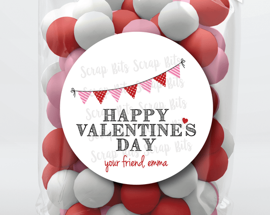 Bunting Happy Valentine's Day . Valentine's Day Stickers or Tags - Scrap Bits