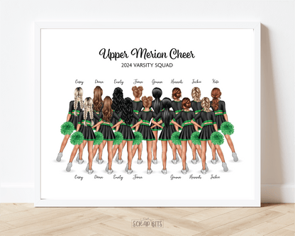 Cheerleader Group Print, Custom Cheerleading Team Gift, Hip Poms . Personalized Digital Portrait Print - Scrap Bits