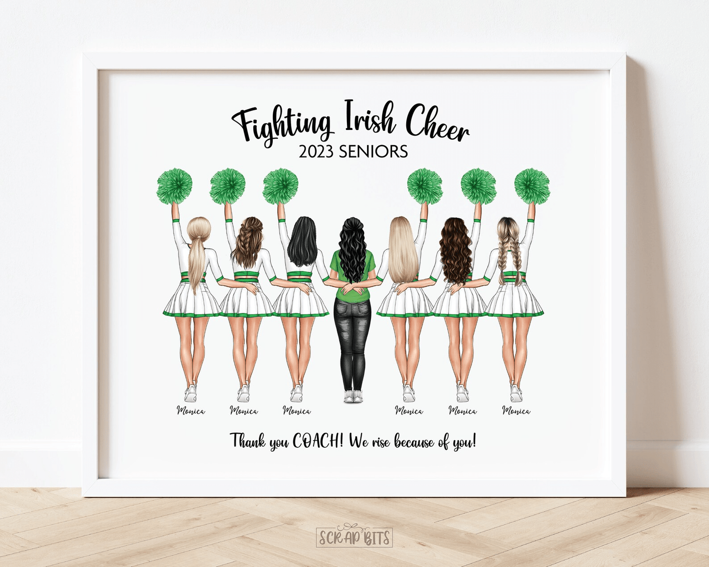 Cheerleader Group Print, Custom Cheerleading Team Gift . Personalized Digital Portrait Print - Scrap Bits