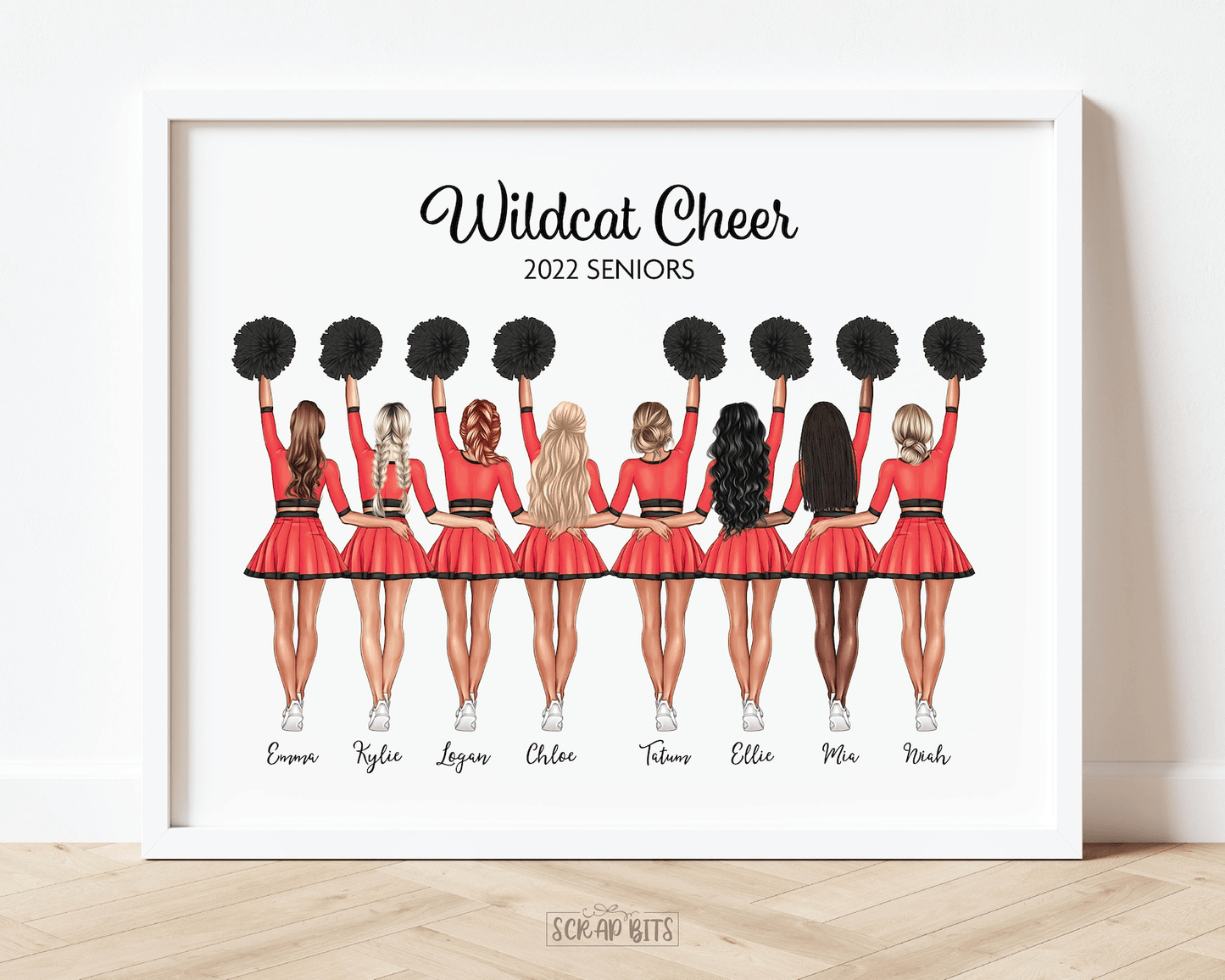 Cheerleader Group Print, Custom Cheerleading Team Gift . Personalized Digital Portrait Print - Scrap Bits