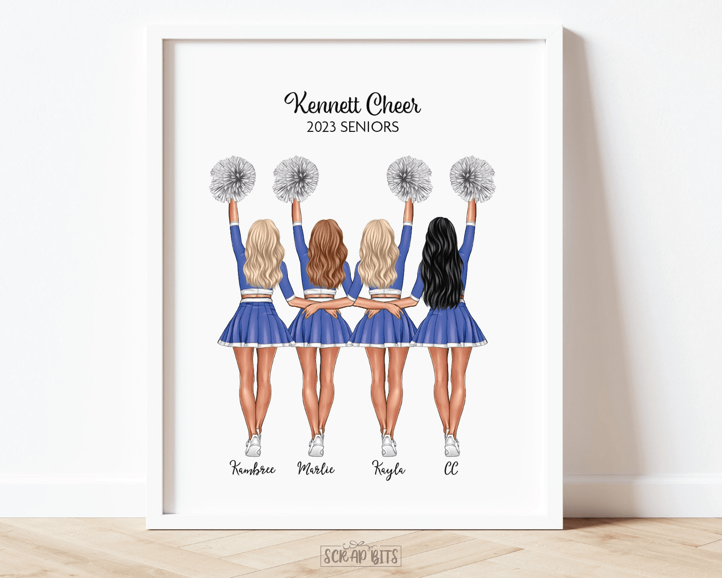 Cheerleader Group Print, Custom Cheerleading Team Gift . Personalized Digital Portrait Print - Scrap Bits