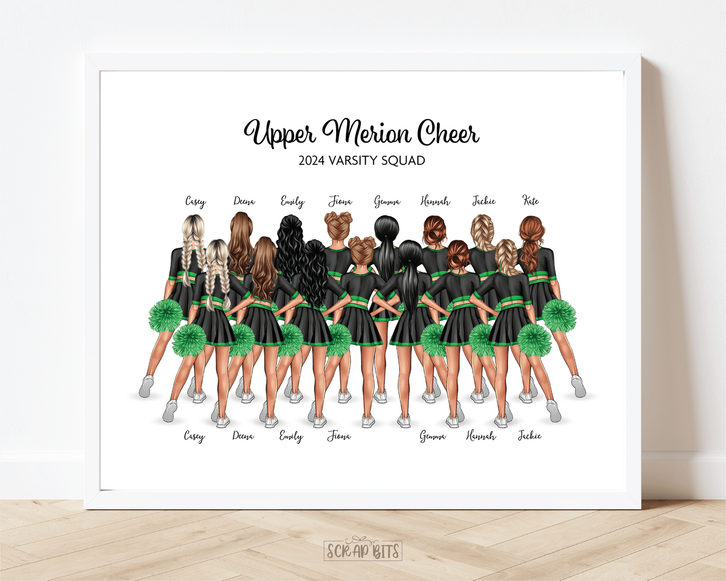 Cheerleader Large Group Print, Custom Cheerleading Team Gift, Hip Poms . Personalized Digital Portrait Print - Scrap Bits