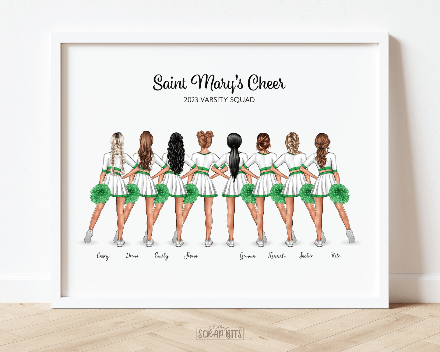 Cheerleader Large Group Print, Custom Cheerleading Team Gift, Hip Poms . Personalized Digital Portrait Print - Scrap Bits