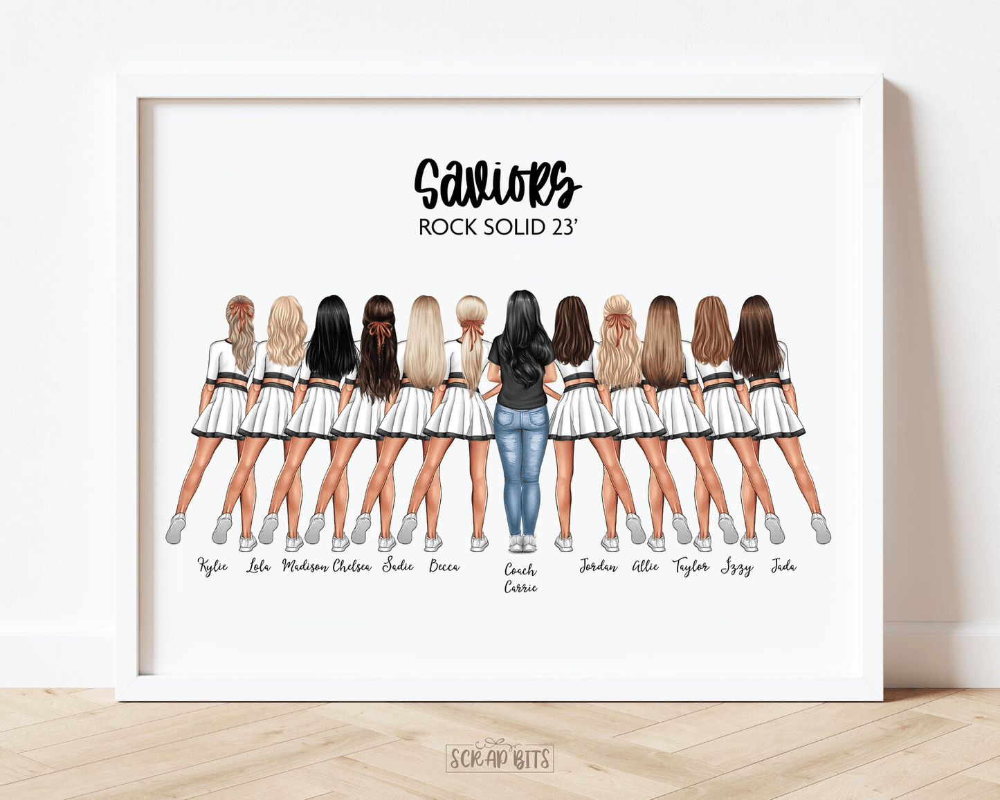 Cheerleader Large Group Print, Custom Cheerleading Team Gift, Hip Poms . Personalized Digital Portrait Print - Scrap Bits