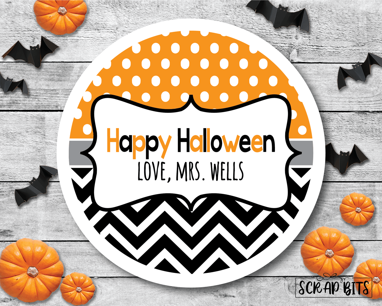 Chevron & Dots . Halloween Stickers or Tags - Scrap Bits