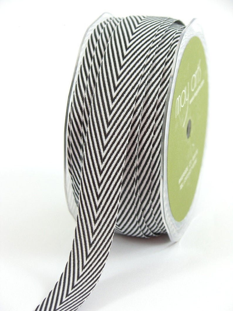 Chevron Twill Herringbone Ribbon - Black & White 3/4" Width - Scrap Bits