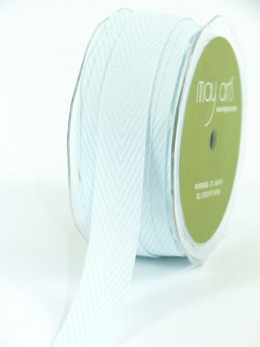 Chevron Twill Herringbone Ribbon - Light Blue & White 3/4" Width - Scrap Bits