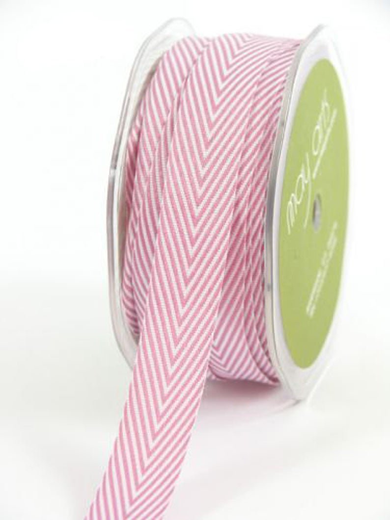 Chevron Twill Herringbone Ribbon - Mauve & White 3/4" Width - Scrap Bits