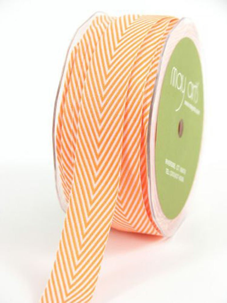 Chevron Twill Herringbone Ribbon - Orange & White 3/4" Width - Scrap Bits