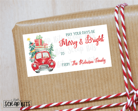Christmas Car of Presents Stickers . Rectangular Christmas Gift Labels - Scrap Bits