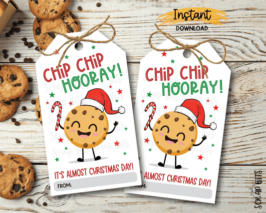 Christmas Chocolate Chip Cookie Tags, Chip Chip Hooray Printable Christmas Tags, Instant Download - Scrap Bits