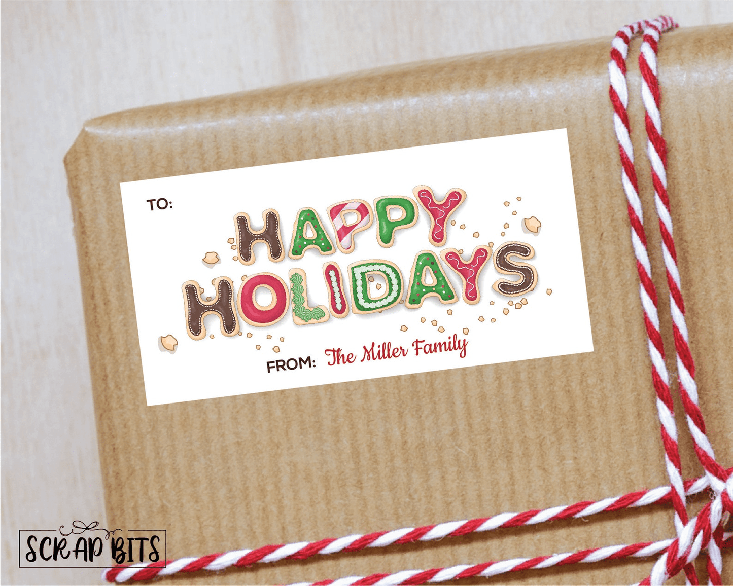 Christmas Gift Label, Happy Holidays Letter Cookies, To From Christmas Gift Stickers . Rectangular Gift Labels - Scrap Bits