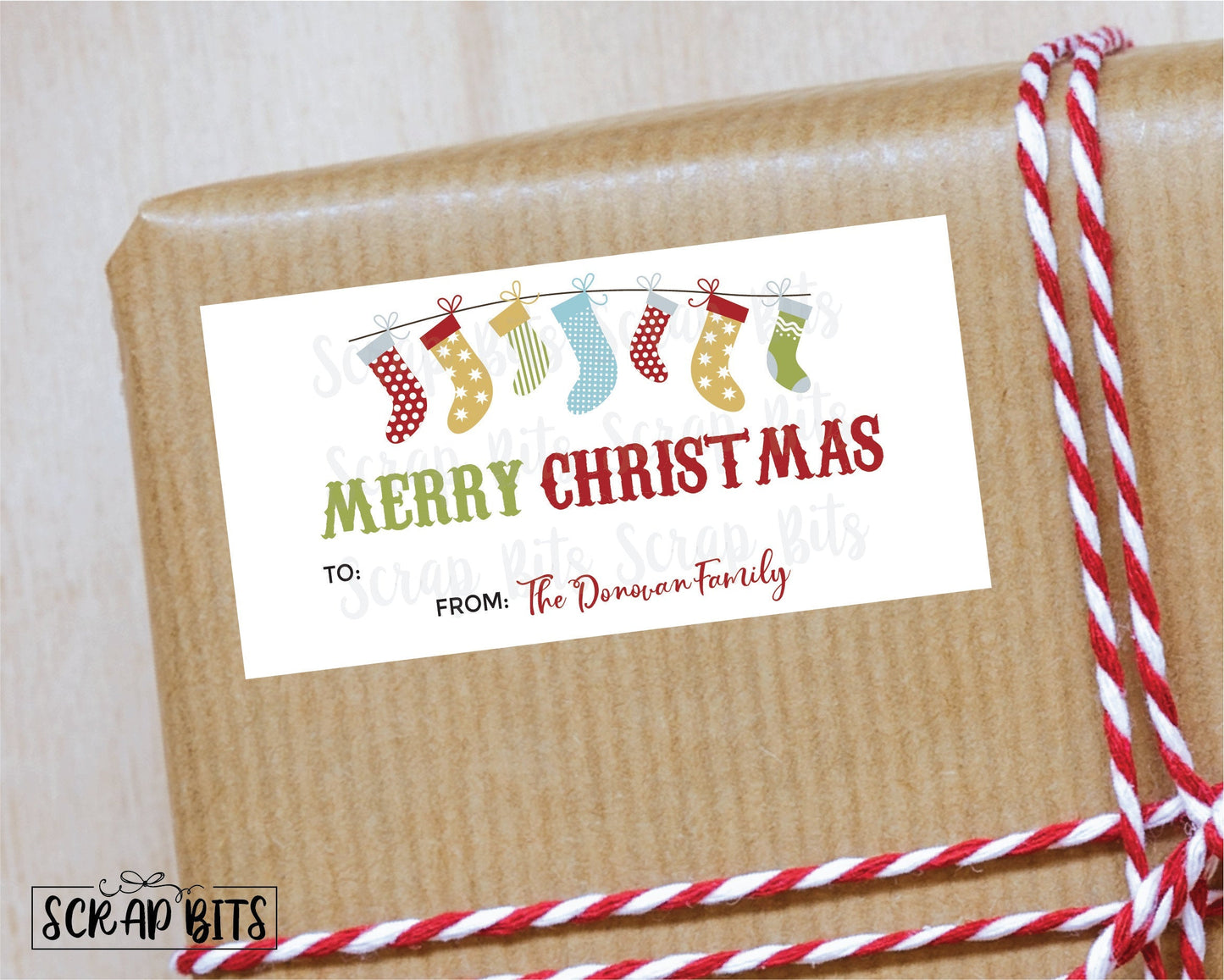 Christmas Stockings Stickers . Rectangular Christmas Gift Labels - Scrap Bits