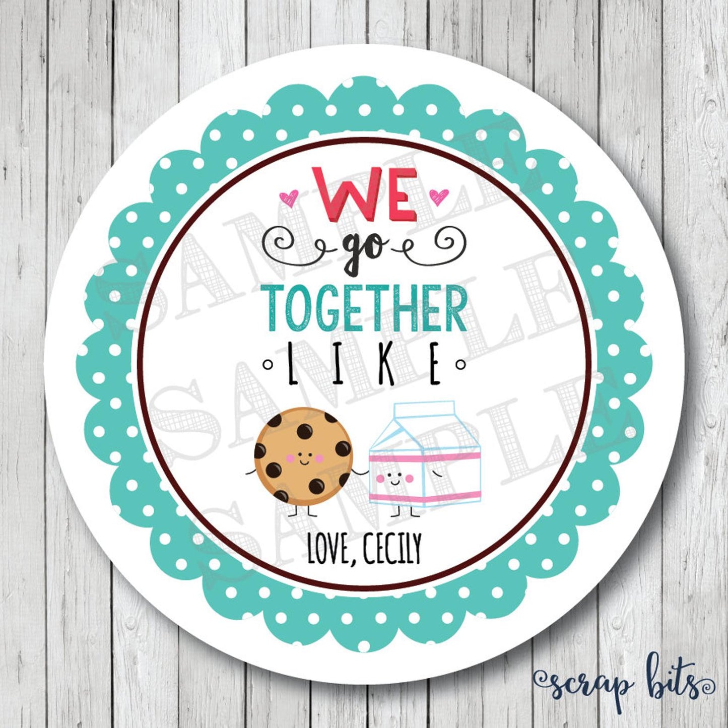 Cookies & Milk We Go Together . Valentine's Day Stickers or Tags - Scrap Bits