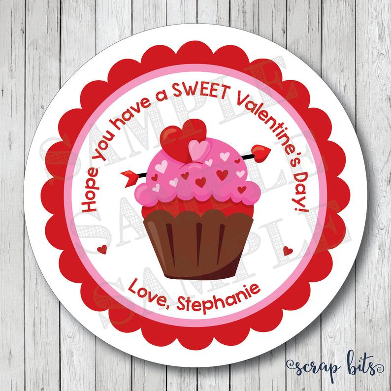 Cupcake Valentine Stickers . Valentine's Day Stickers or Tags - Scrap Bits
