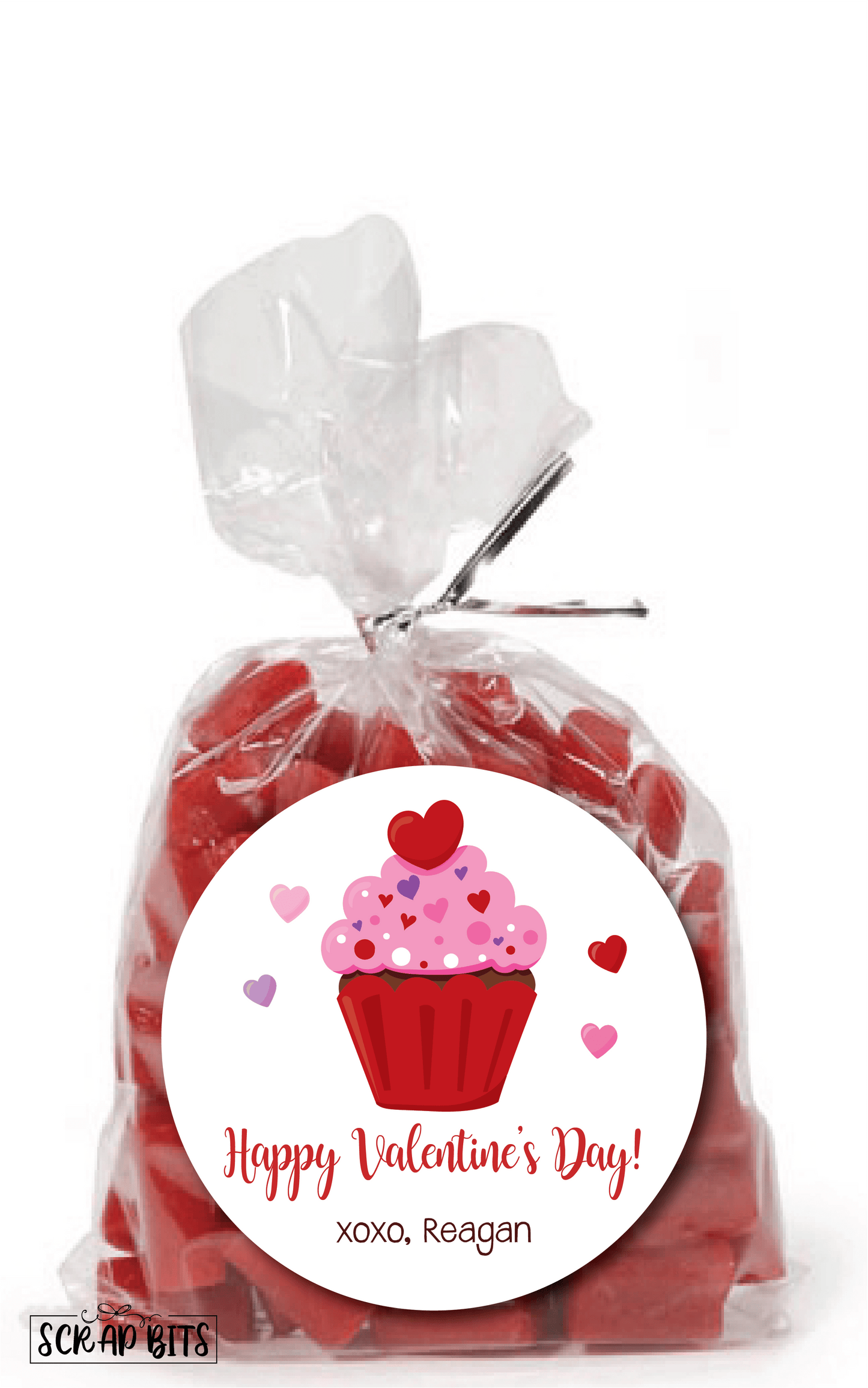 Cupcake Valentines . Valentine's Day Stickers or Tags - Scrap Bits