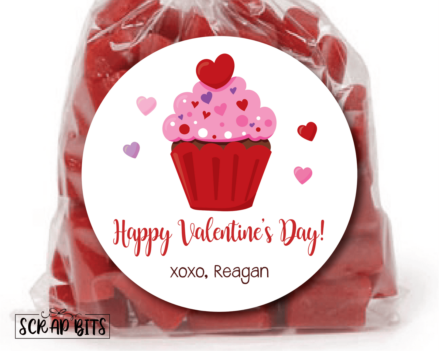 Cupcake Valentines . Valentine's Day Stickers or Tags - Scrap Bits