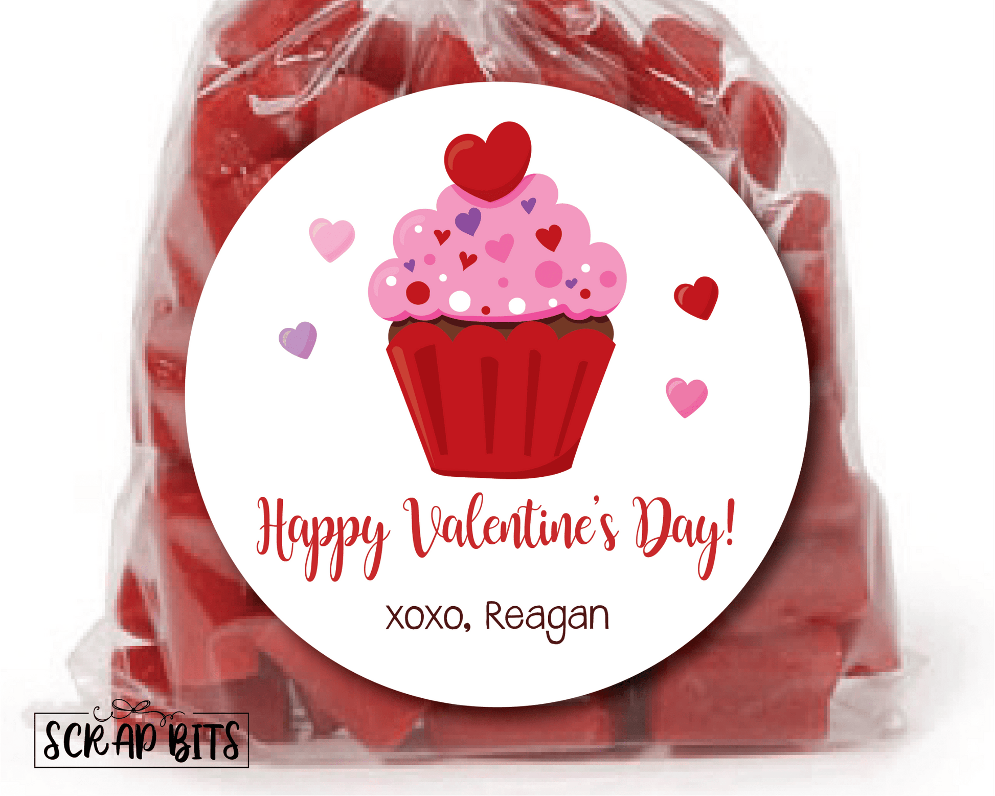Cupcake Valentines . Valentine's Day Stickers or Tags - Scrap Bits