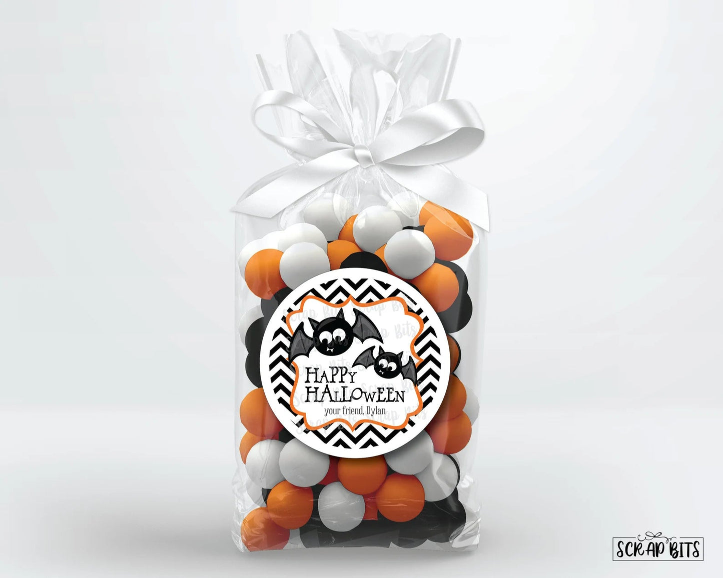 Cute Bats on Chevron Halloween Treat Bag Stickers or Tags - Scrap Bits