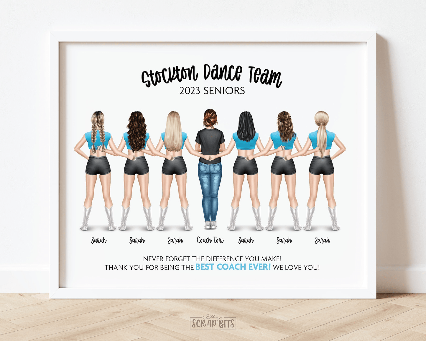 Dance Team Print, Custom Dance Company Gift . Personalized Digital Portrait Print - Scrap Bits