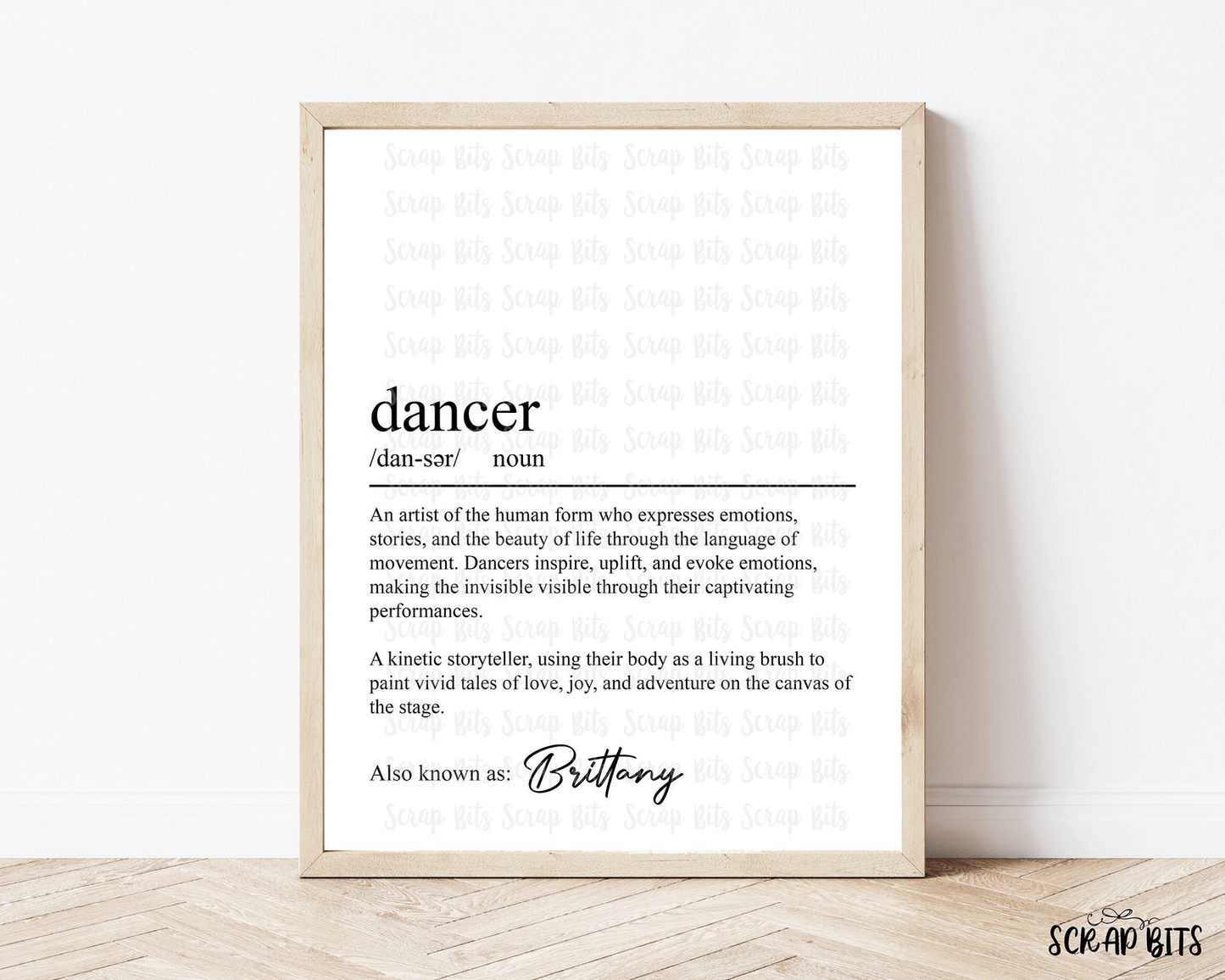 Dancer Definition Print, Personalized Digital Wall Art . 5 Digital Print Sizes - Scrap Bits