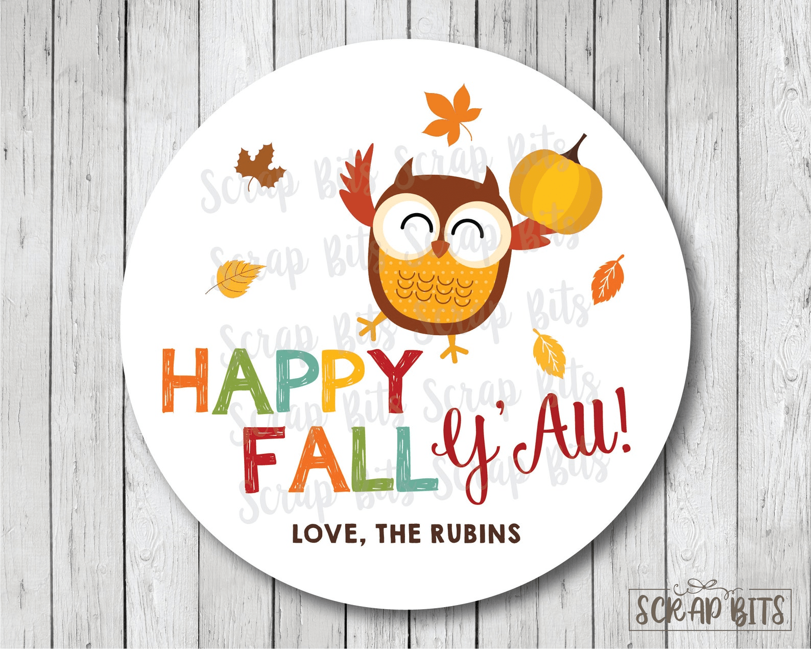 Dancing Owl Happy Fall Y'all Stickers or Tags - Scrap Bits