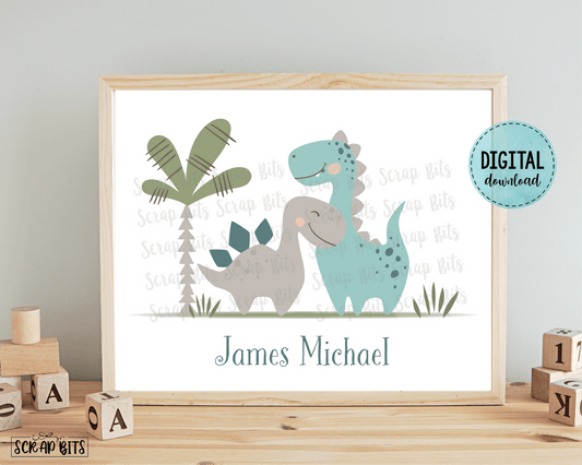 Dinosaur Nursery Art, Bronto & Stega . Personalized Nursery Print - Scrap Bits