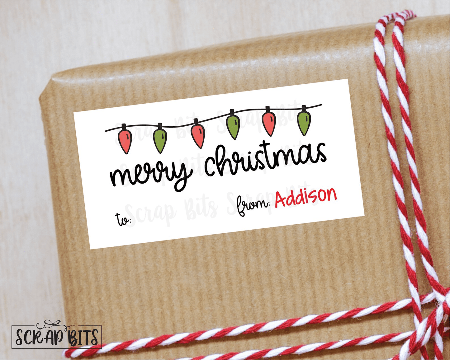 Doodle Christmas Lights Merry Christmas Stickers, To From Christmas Labels . Rectangular Christmas Gift Labels - Scrap Bits