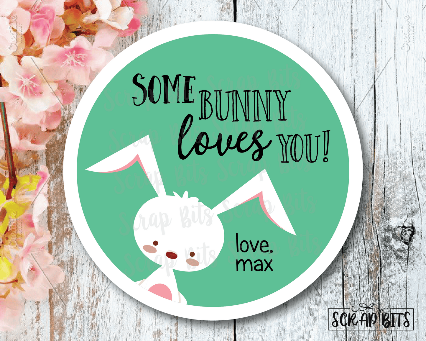 Easter Stickers . Some Bunny Loves You . Cute Bunny Personalized Easter Gift Labels - Scrap Bits
