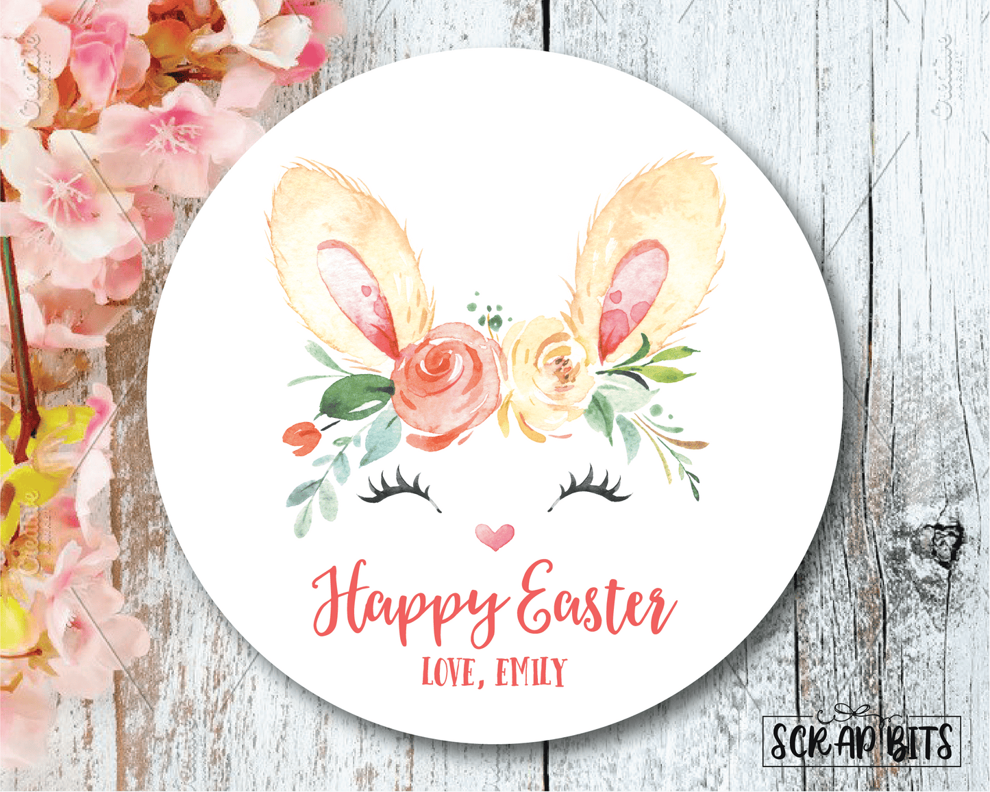 Easter Stickers . Watercolor Easter Bunny Head . Personalized Easter Gift Labels - Scrap Bits