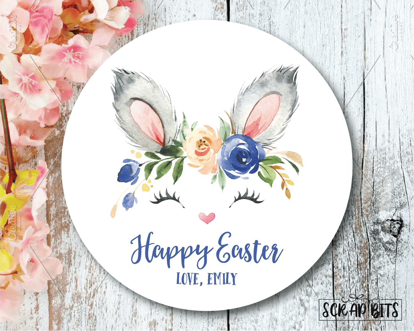 Easter Stickers . Watercolor Easter Bunny Head . Personalized Easter Gift Labels - Scrap Bits