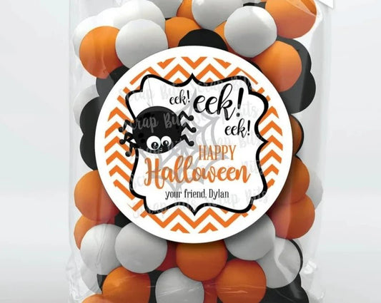 Eek Halloween Spider on Chevron Halloween Stickers or Tags - Scrap Bits