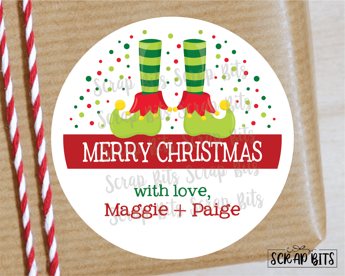 Elf Feet Stickers or Tags . Christmas Gift Labels - Scrap Bits