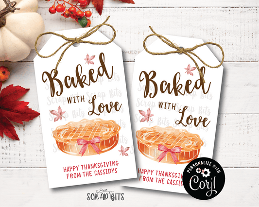 Fall Pie Baked With Love Tags, Printable Fall Baking Tags . Instant Download Editable Template - Scrap Bits