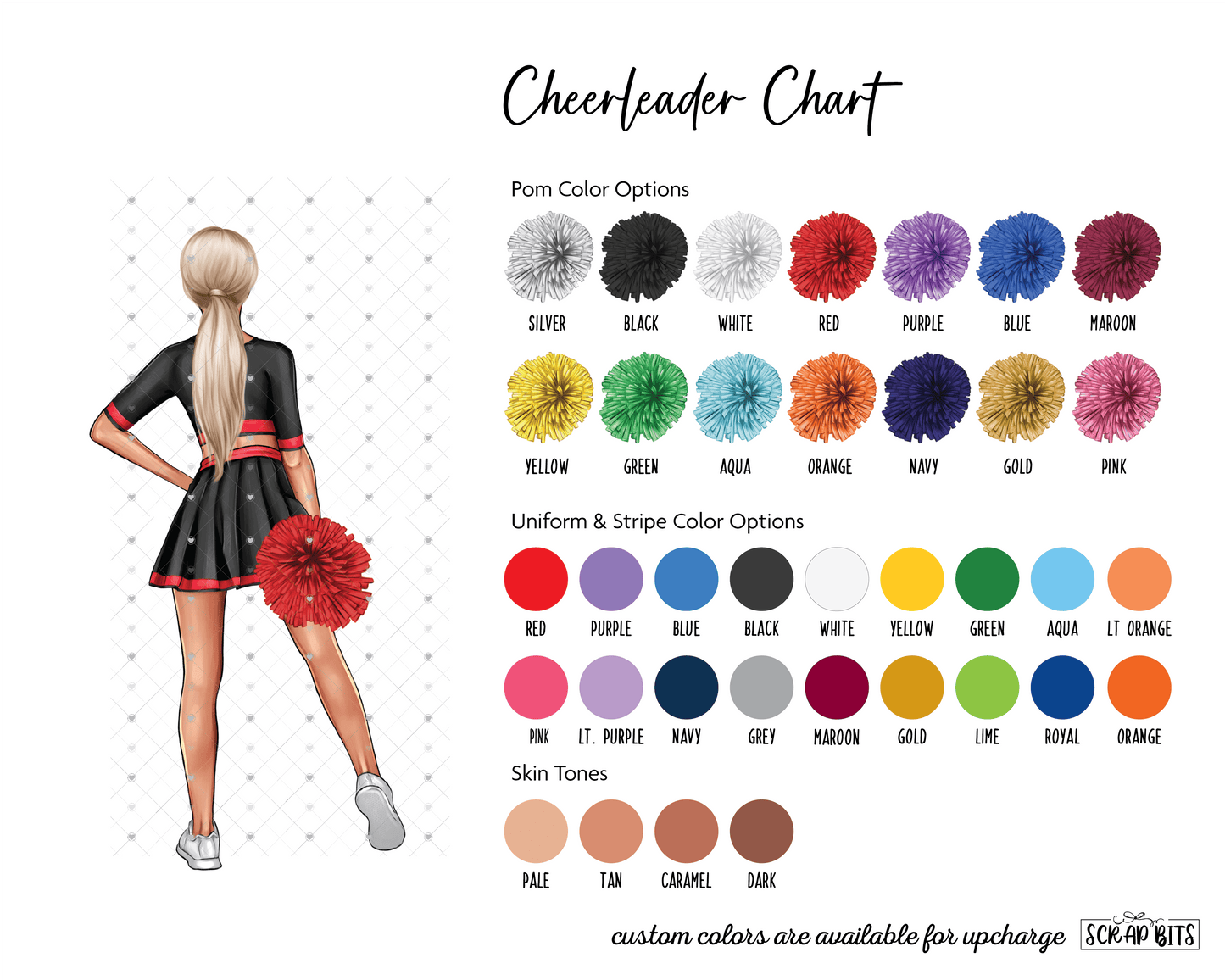 Female Cheerleader Print, Custom Cheerleading Gift, Hip Poms . Personalized Digital Portrait Print - Scrap Bits