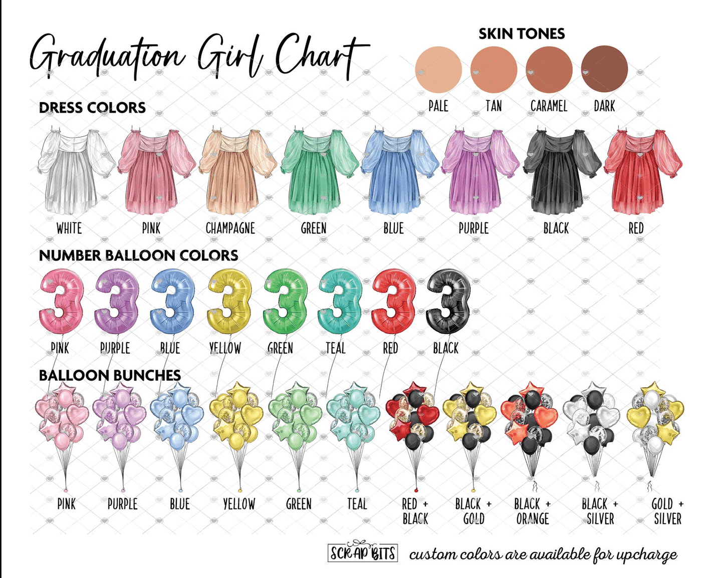 Female Graduation Print, Personalized Grad Gift, Full Body Balloon Bunch . Digital Portrait Print - Scrap Bits