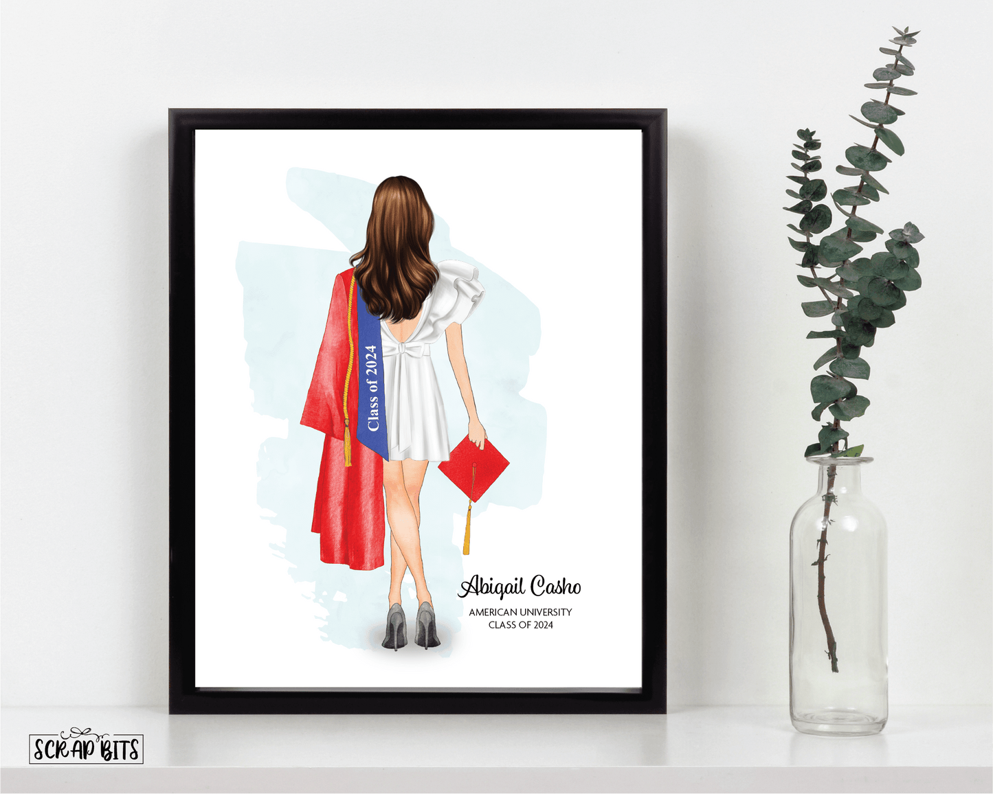 Female Graduation Print, Personalized Graduation Gift for Her, Full Body . Digital Portrait Print - Scrap Bits