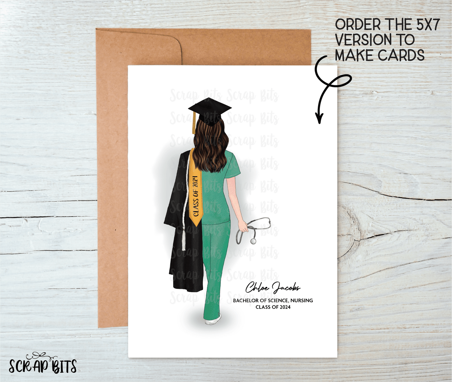 Female Nurse Graduation Print, Personalized Graduation Gift . Digital Portrait Print - Scrap Bits