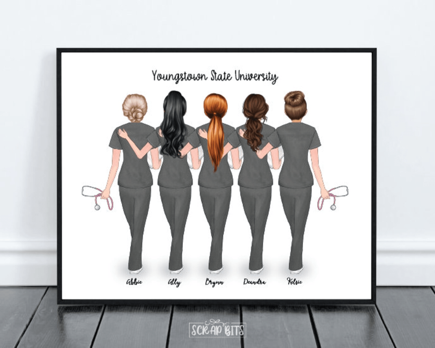 Female Nurse Group Print, Custom Nursing Friends Gift . Personalized Digital Portrait Print - Scrap Bits