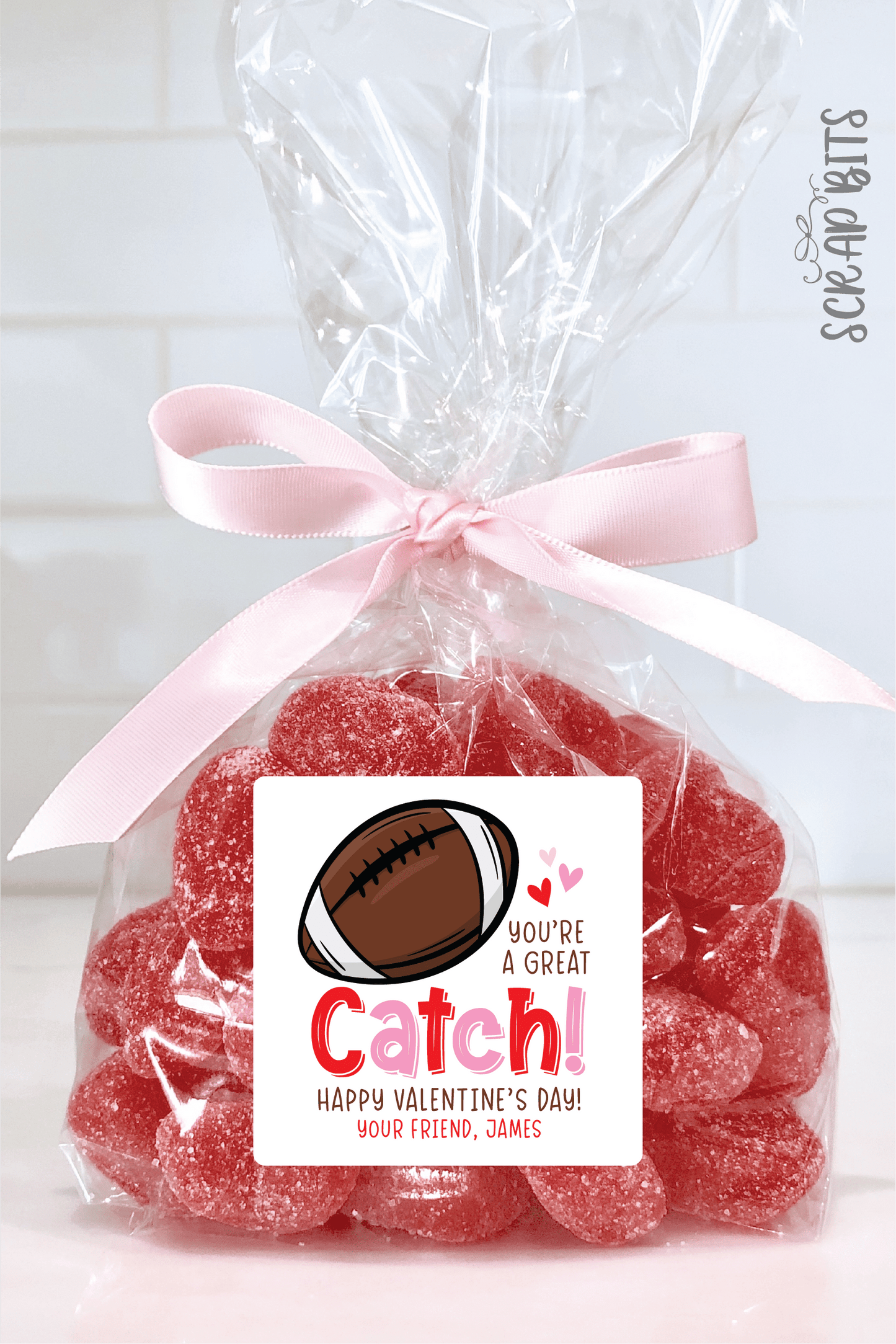 Football Valentines, You're A Great Catch Valentine Treat Bag Stickers - Scrap Bits