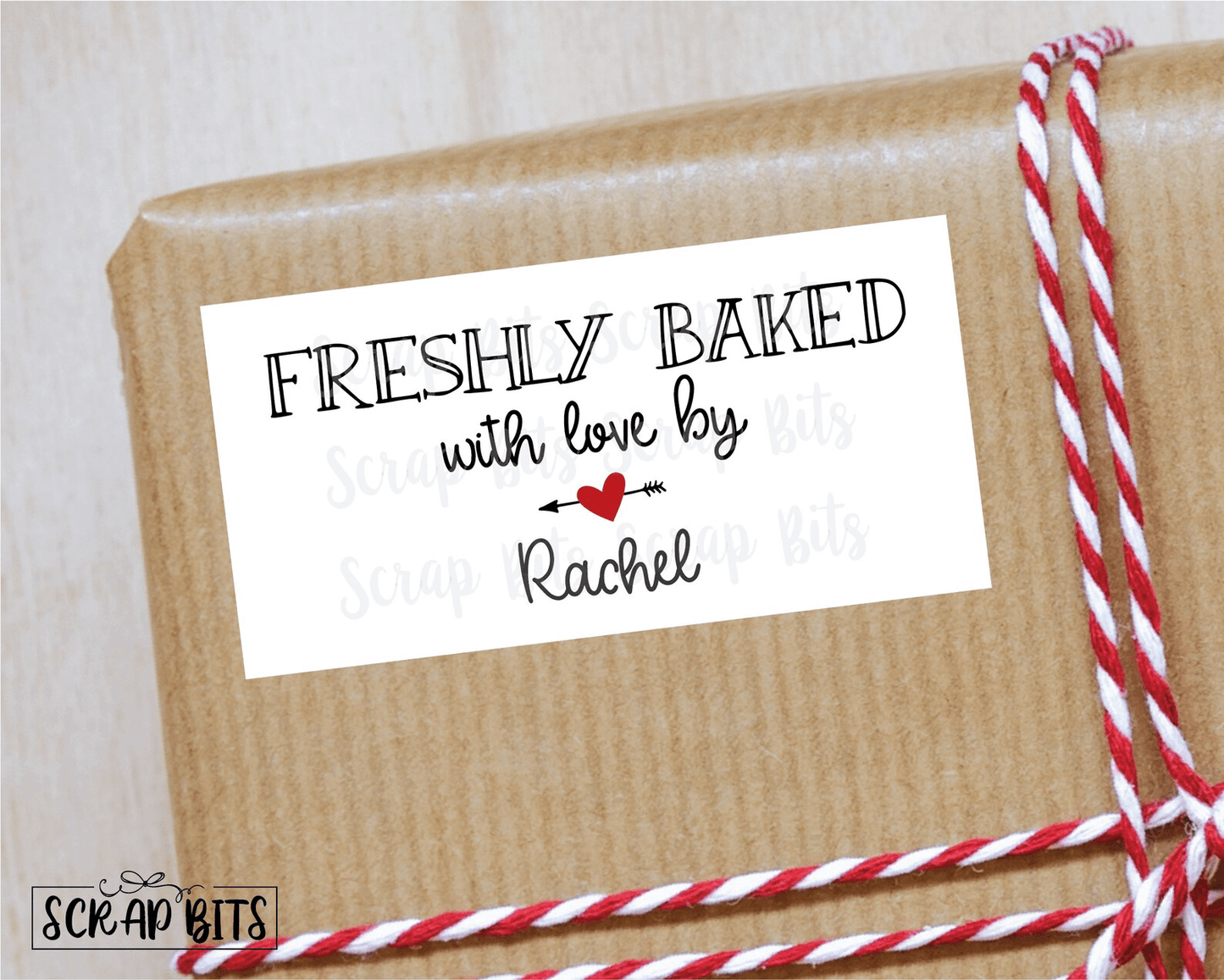 Freshly Baked Stickers, Arrow + Heart . Kitchen Labels, Personalized Baking Labels - Scrap Bits