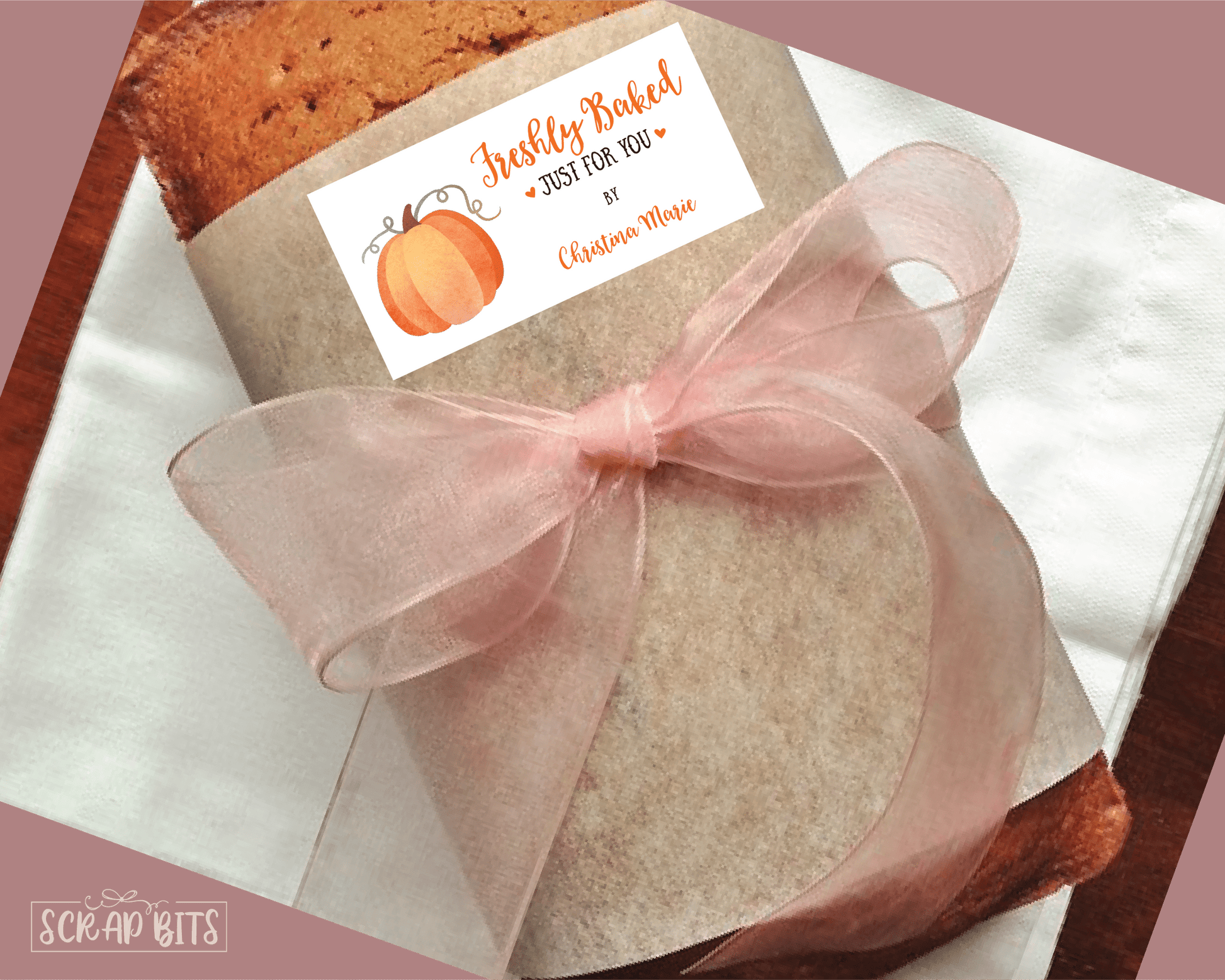 Freshly Baked Stickers, Watercolor Pumpkin . Personalized Holiday Baking Labels - Scrap Bits