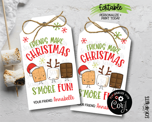 Friends Make Christmas S'more Fun Tags, Printable Christmas Tags, Editable Smores Tags . Instant Download Editable Template - Scrap Bits