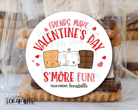 Friends Make Valentine's Day Smore Fun, S'mores Valentine Stickers or Tags - Scrap Bits