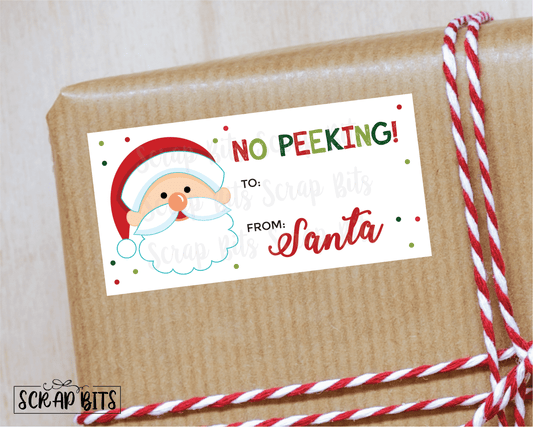 From Santa No Peeking Stickers . Rectangular Christmas Gift Labels - Scrap Bits