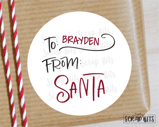 From Santa Stickers or Tags, Doodle Swirl . Christmas Gift Labels - Scrap Bits