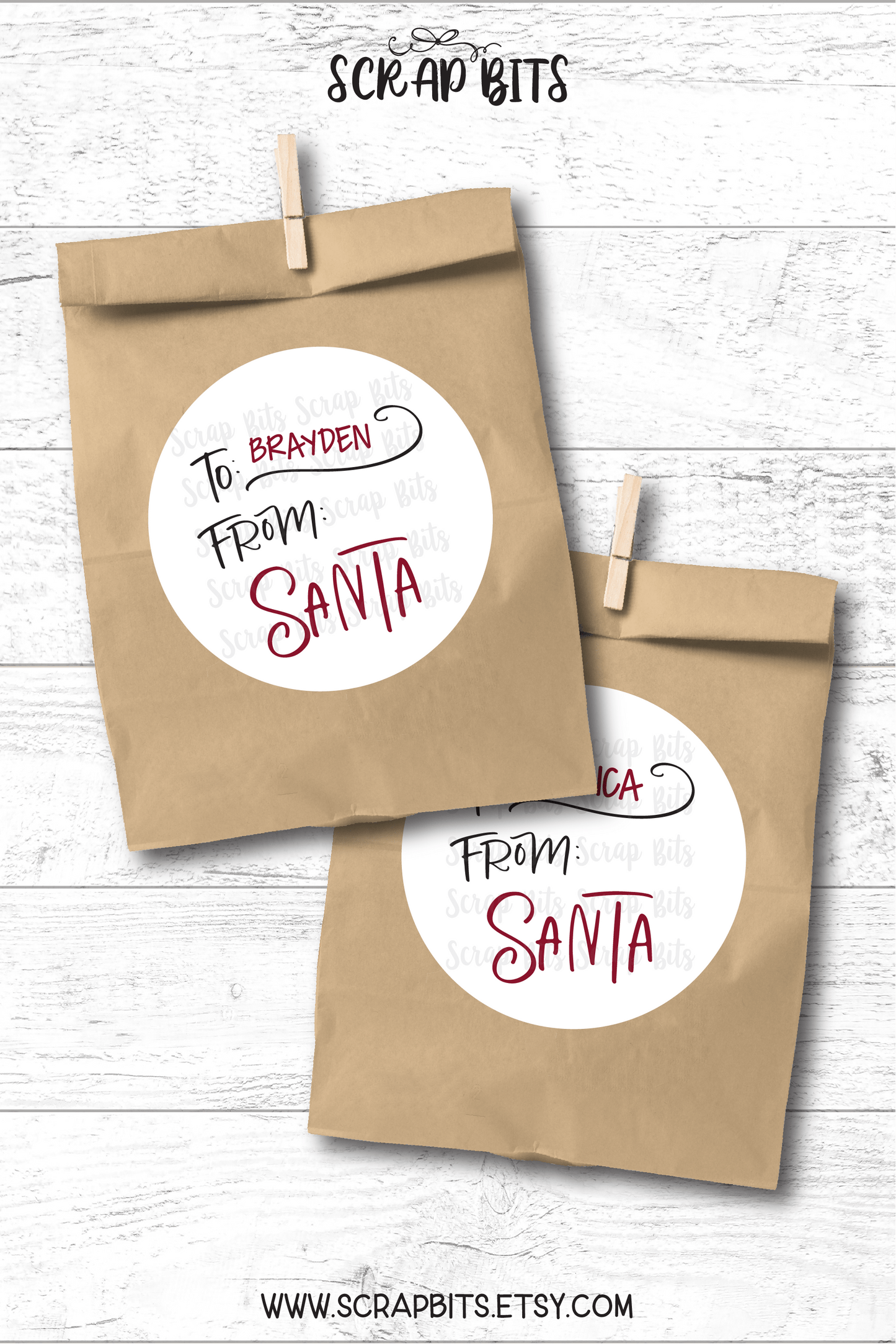 From Santa Stickers or Tags, Doodle Swirl . Christmas Gift Labels - Scrap Bits