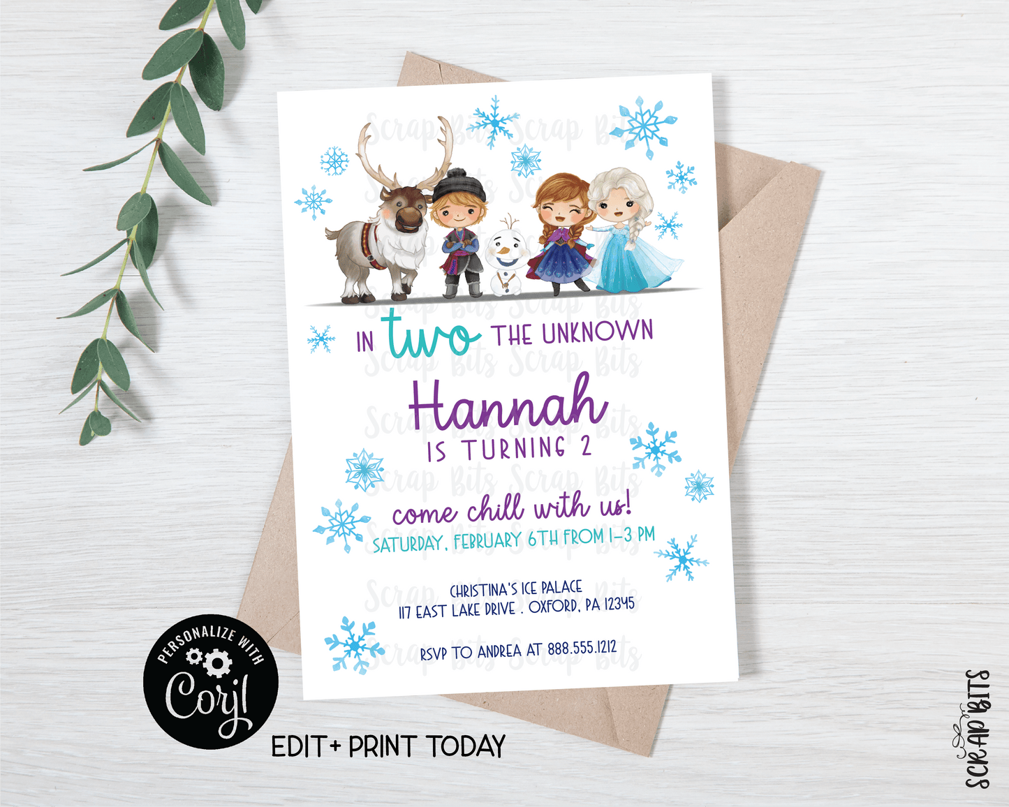 Frozen Birthday Invitation, In Two The Unknown Frozen Friends . Instant Download Editable Template - Scrap Bits