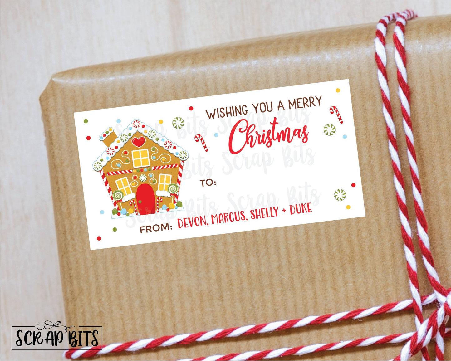 Gingerbread House Stickers . Rectangular Christmas Gift Labels - Scrap Bits